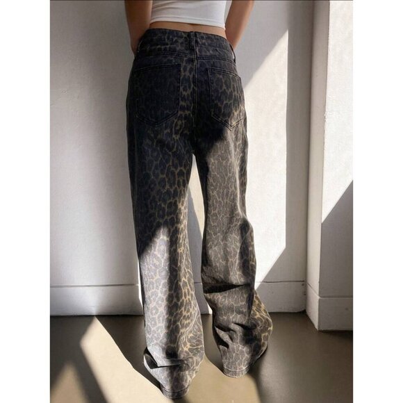 leopard print loose fit denim pants - Picture 4 of 4